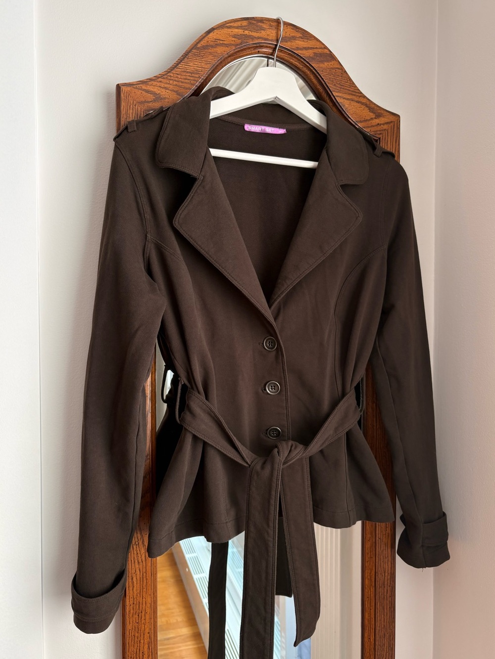Smart Set y2k Belted Taupe Trench Style Sweater